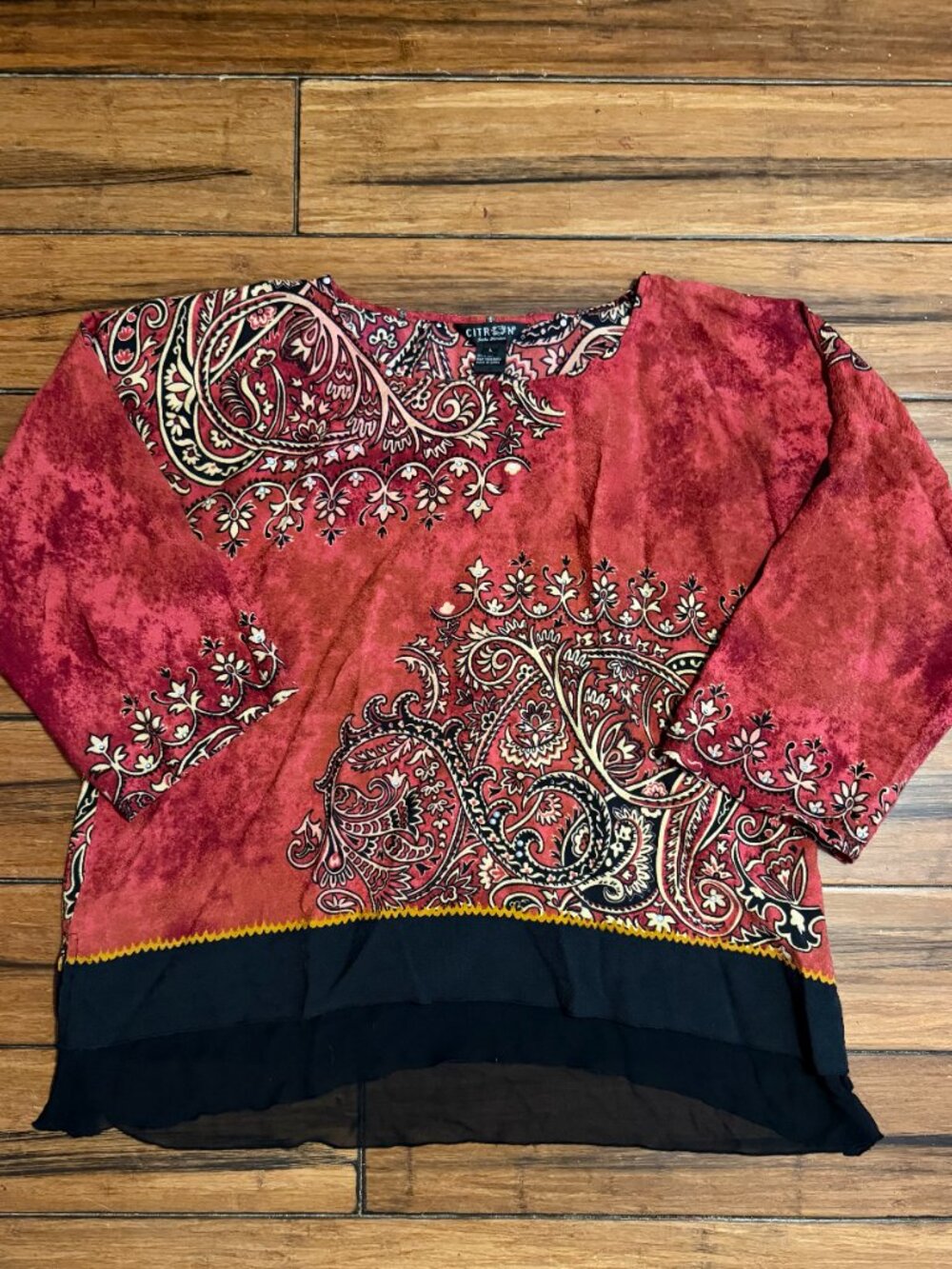 Vintage Citron Santa Monica 100% Silk Boho Blouse Large - Picture 3 of 6